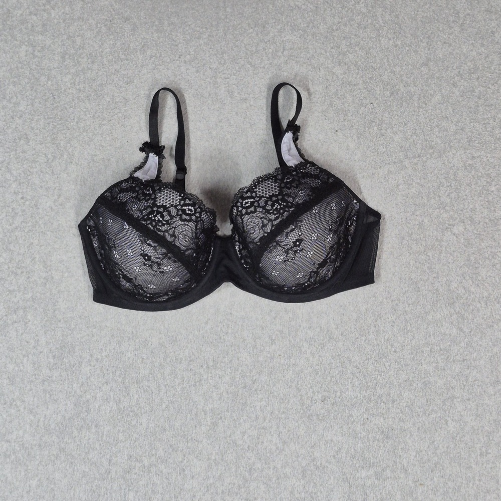 Soma Women Bra 36D Black Floral Balconette Underwired Lace Bow